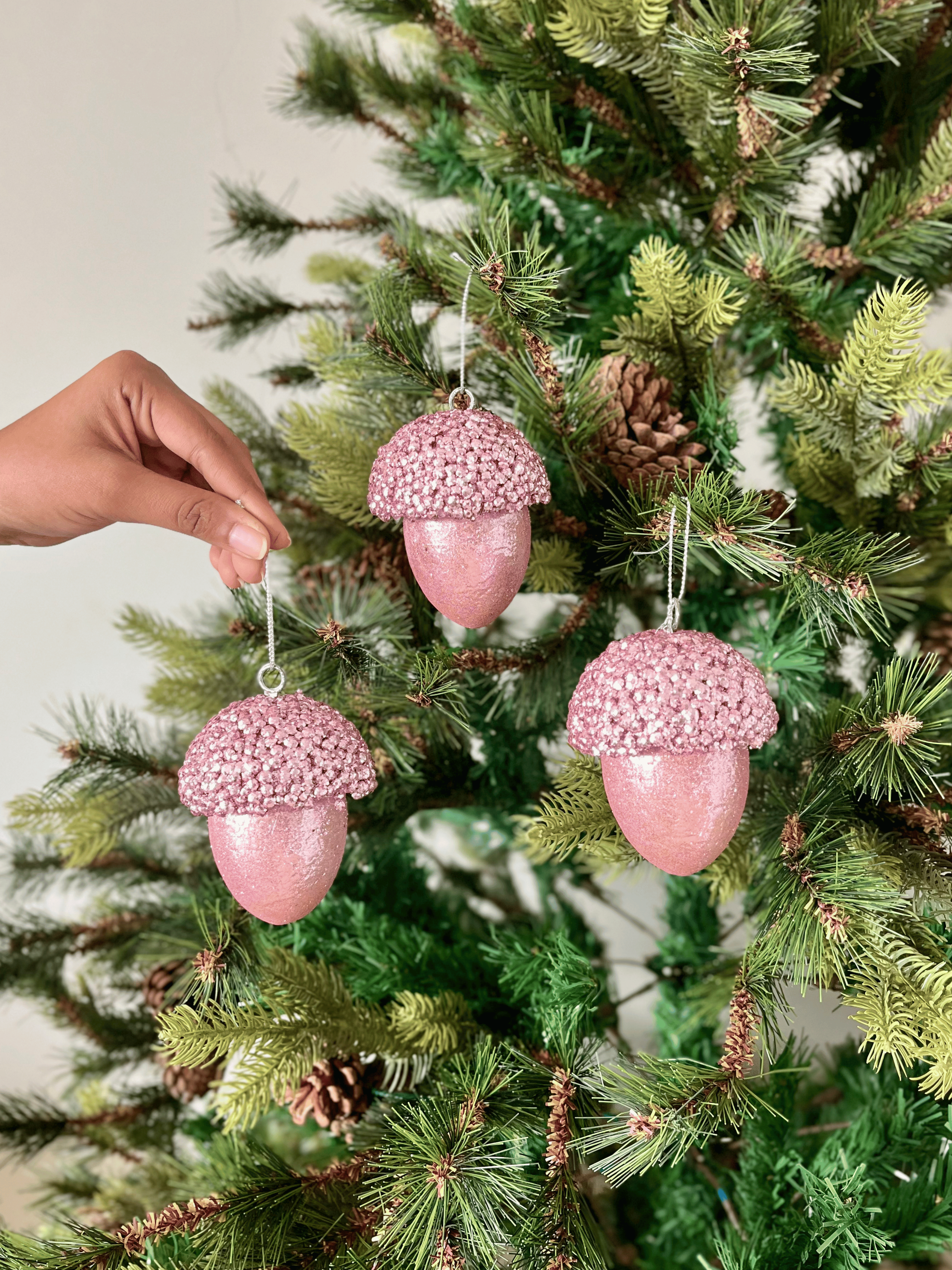 Christmas Glittering Acorns - (Set Of 3)