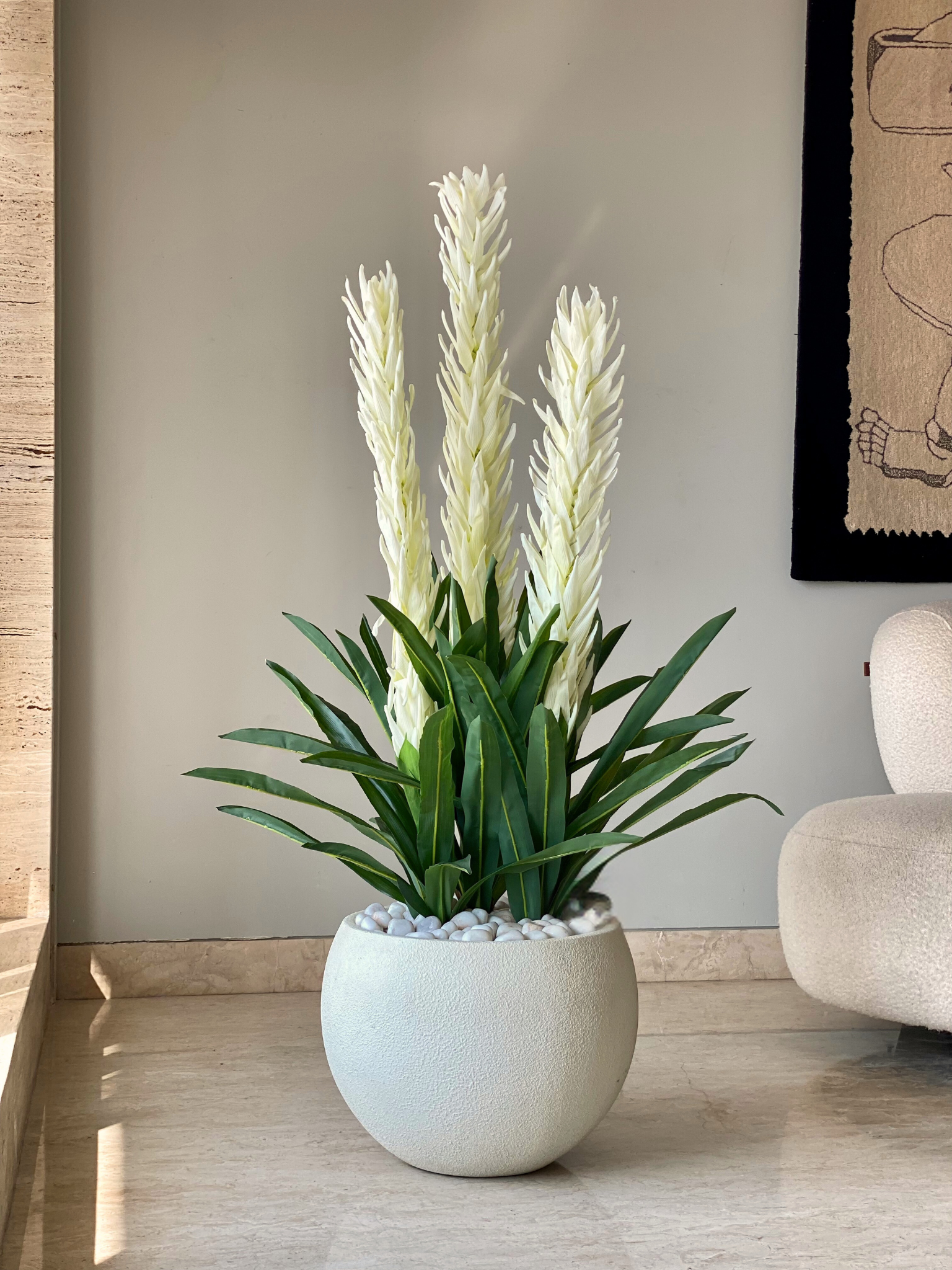 Artificial White Trio Dragon Flower Plant - 4 Feet