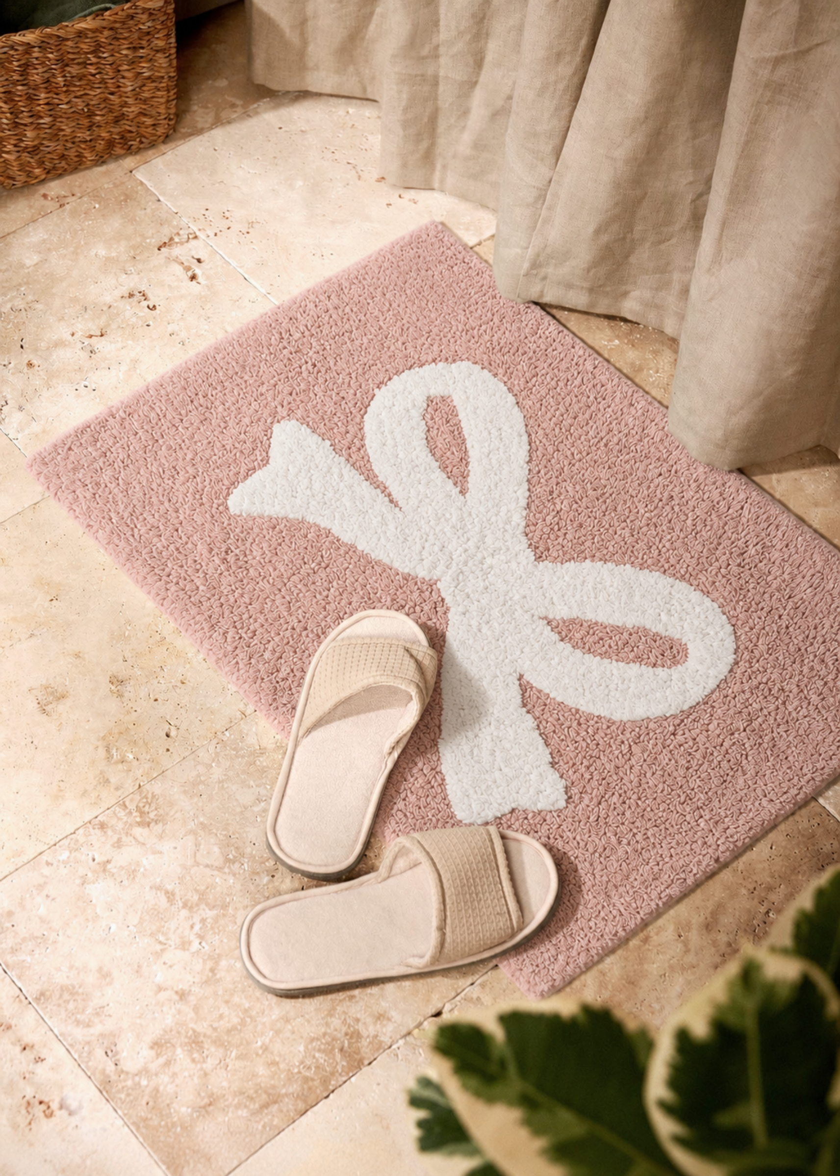 Bella Bow Anti Slip - Tufted - Cotton Bath Mat - Pink - 60 x 40 cm