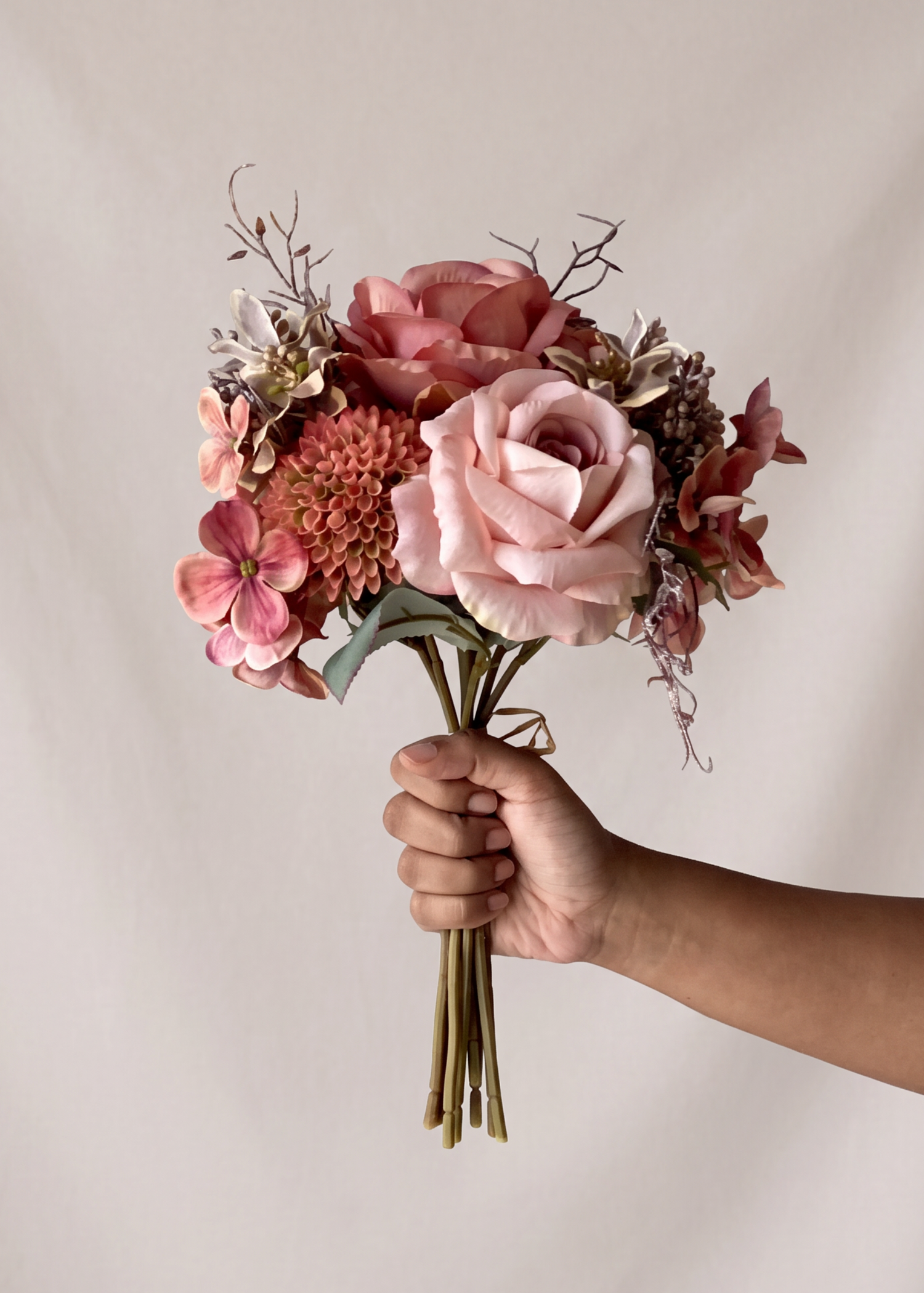 Artificial Blush Rose Bunch