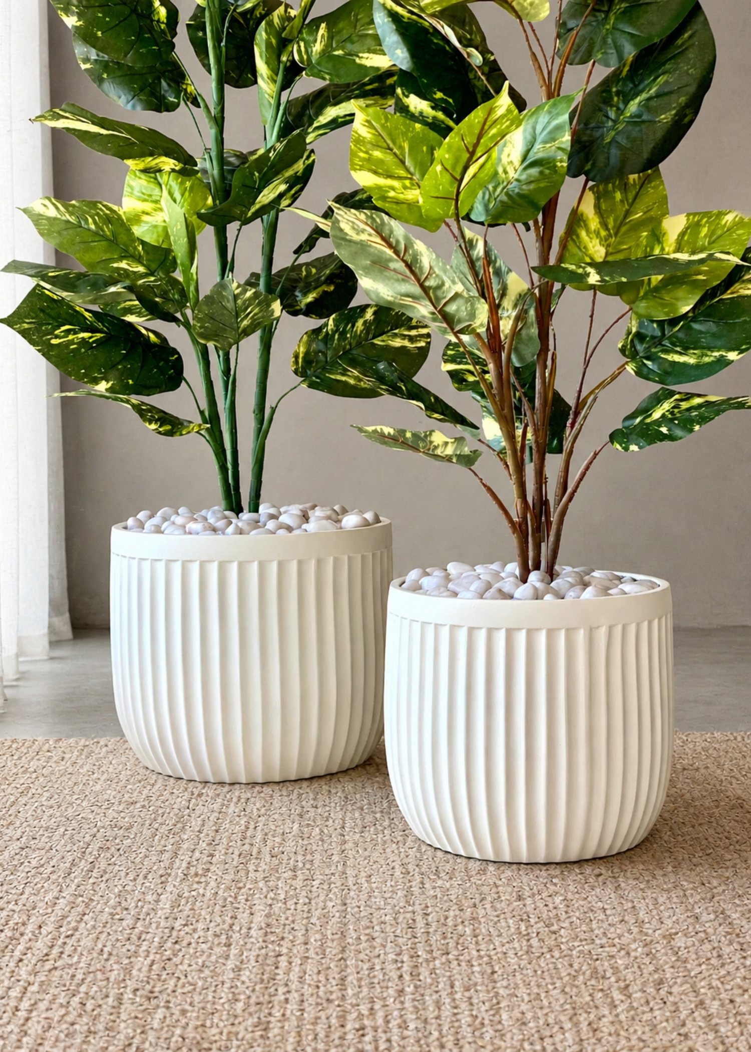 Valen Ribbed Planters - Ivory