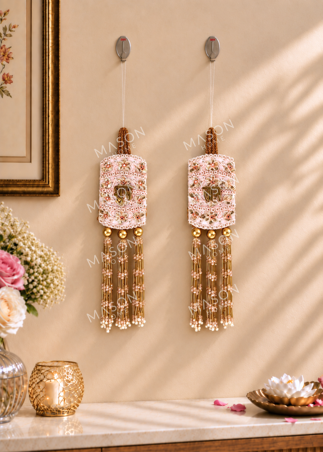 Festive Golden Pearl Shubh Labh - Set of 2