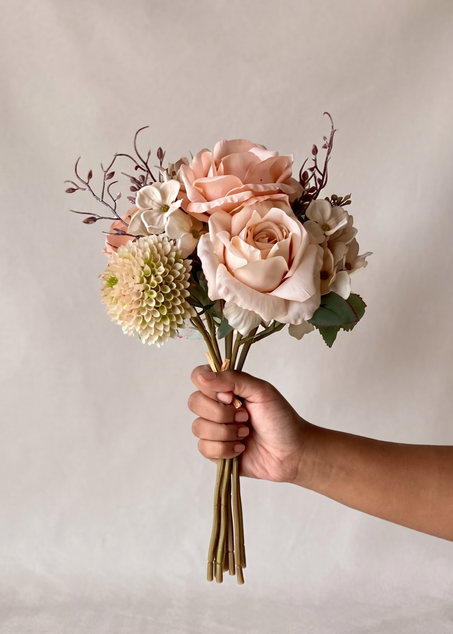 Artificial Peach Rose Bunch