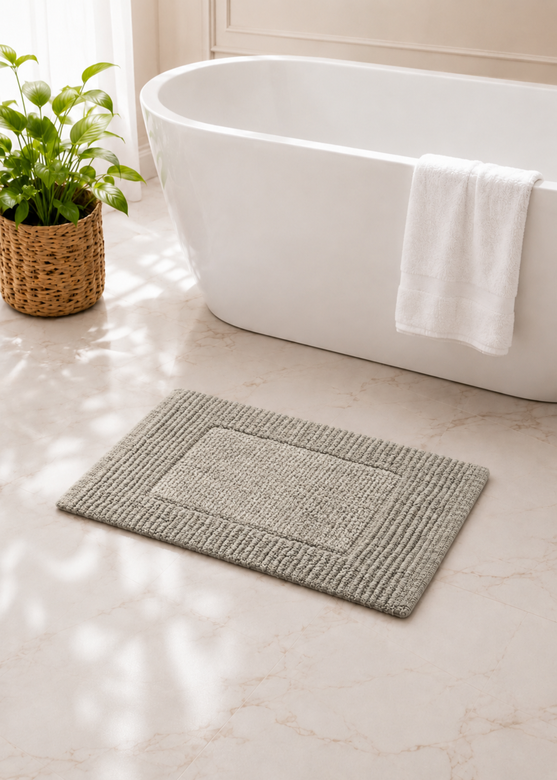 Mysa Anti Slip - Woven - Cotton Bath Mat - Beige - 45 x 30 cm
