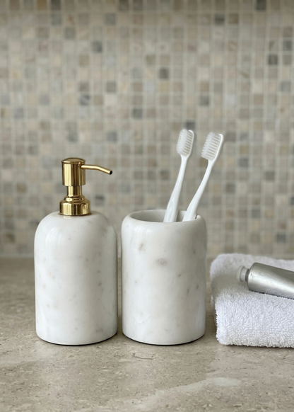 Svara Marble Bathroom Set  - White (Set of 3)