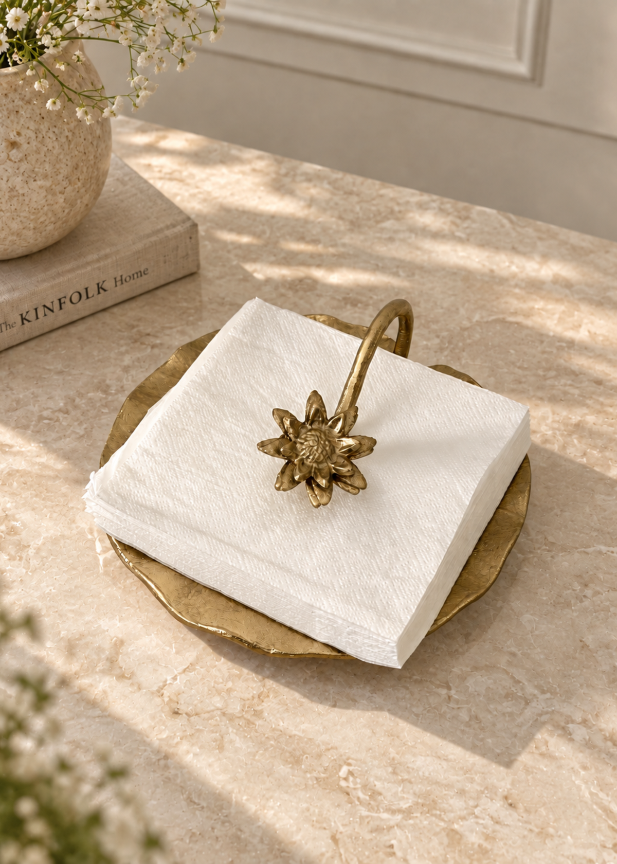 Lotus Bloom Gold Tissue Holder