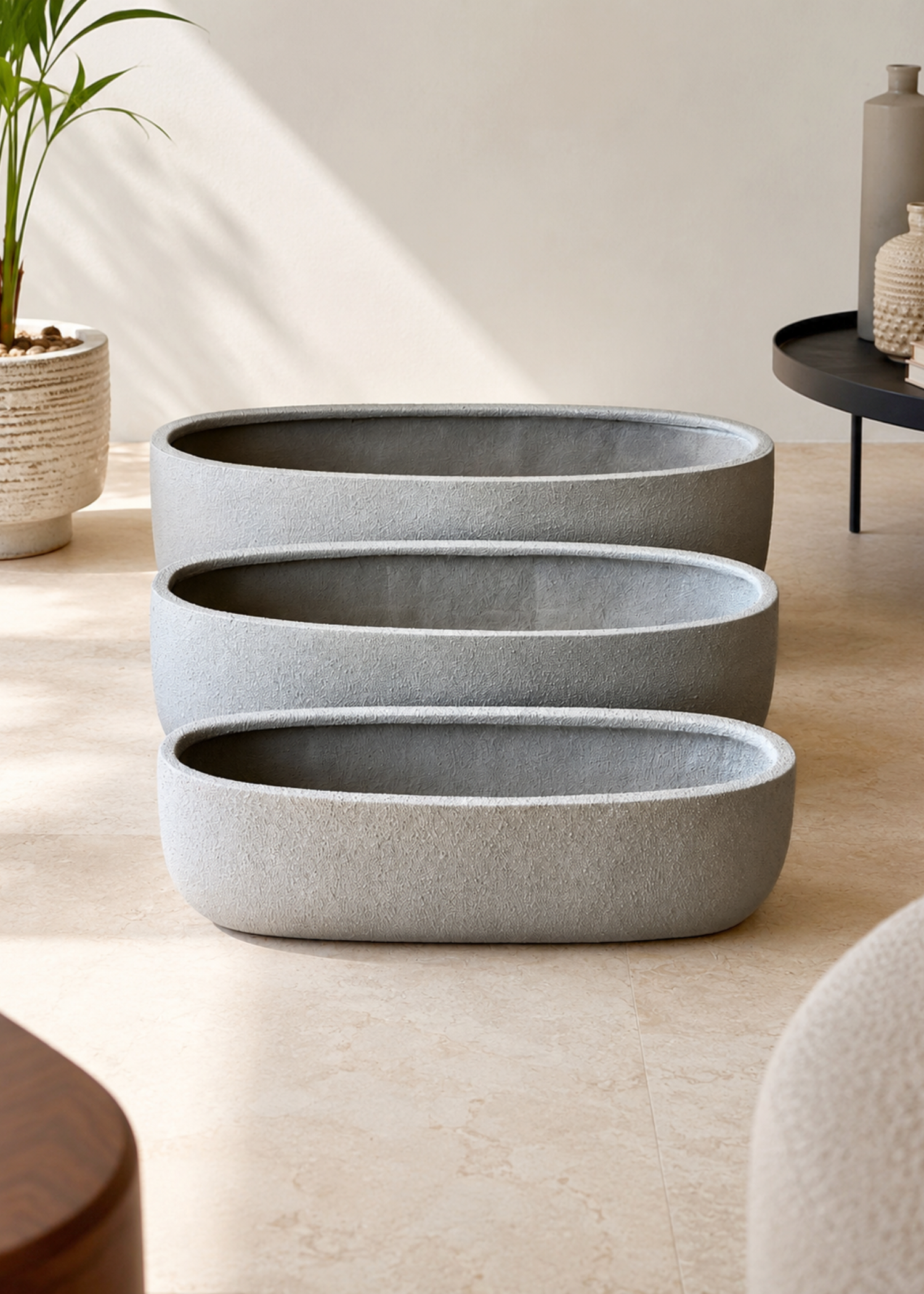 Cove Rectangle Planters - Light Grey