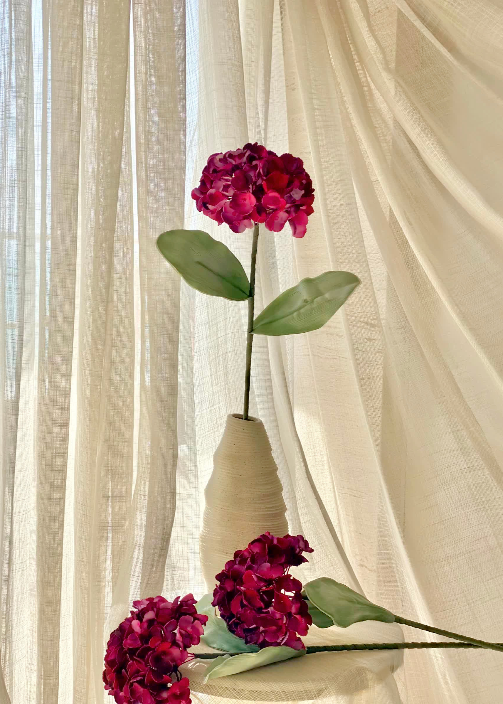 Artificial Hydrangea Flower Stem - Fuchsia Ombre (One Stem)