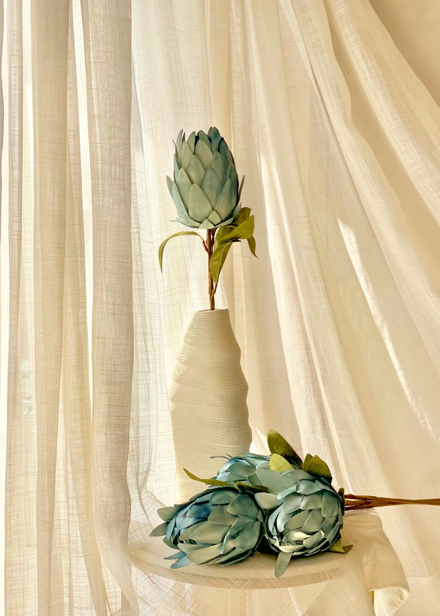 Artificial Protea Flower Stem  -  Blue (One Stem)
