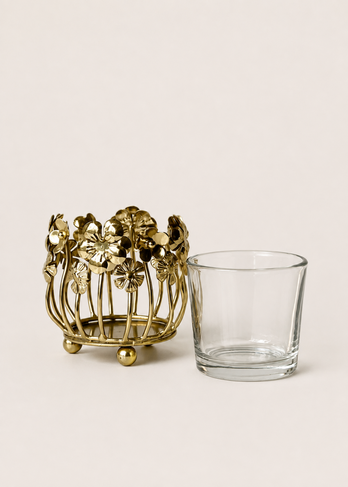 Floral Brass Tealight Holder (Single Piece)
