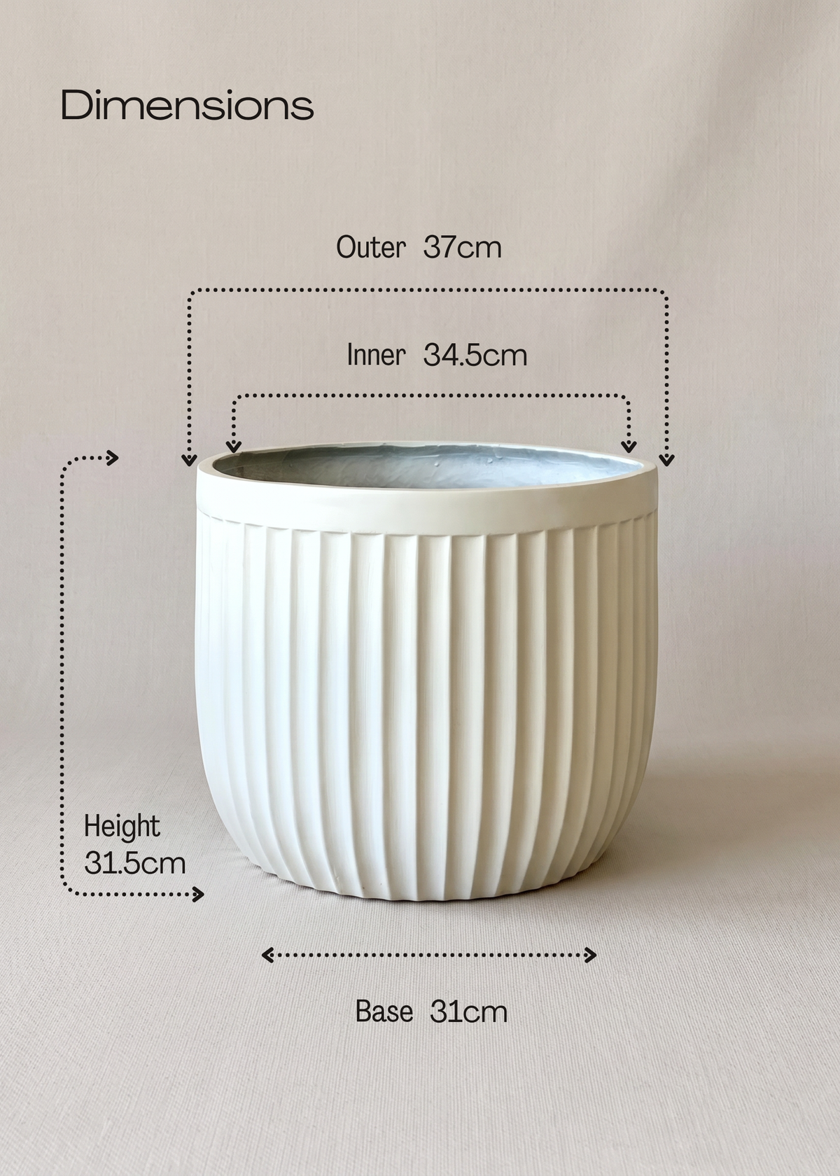 Valen Ribbed Planters - Ivory
