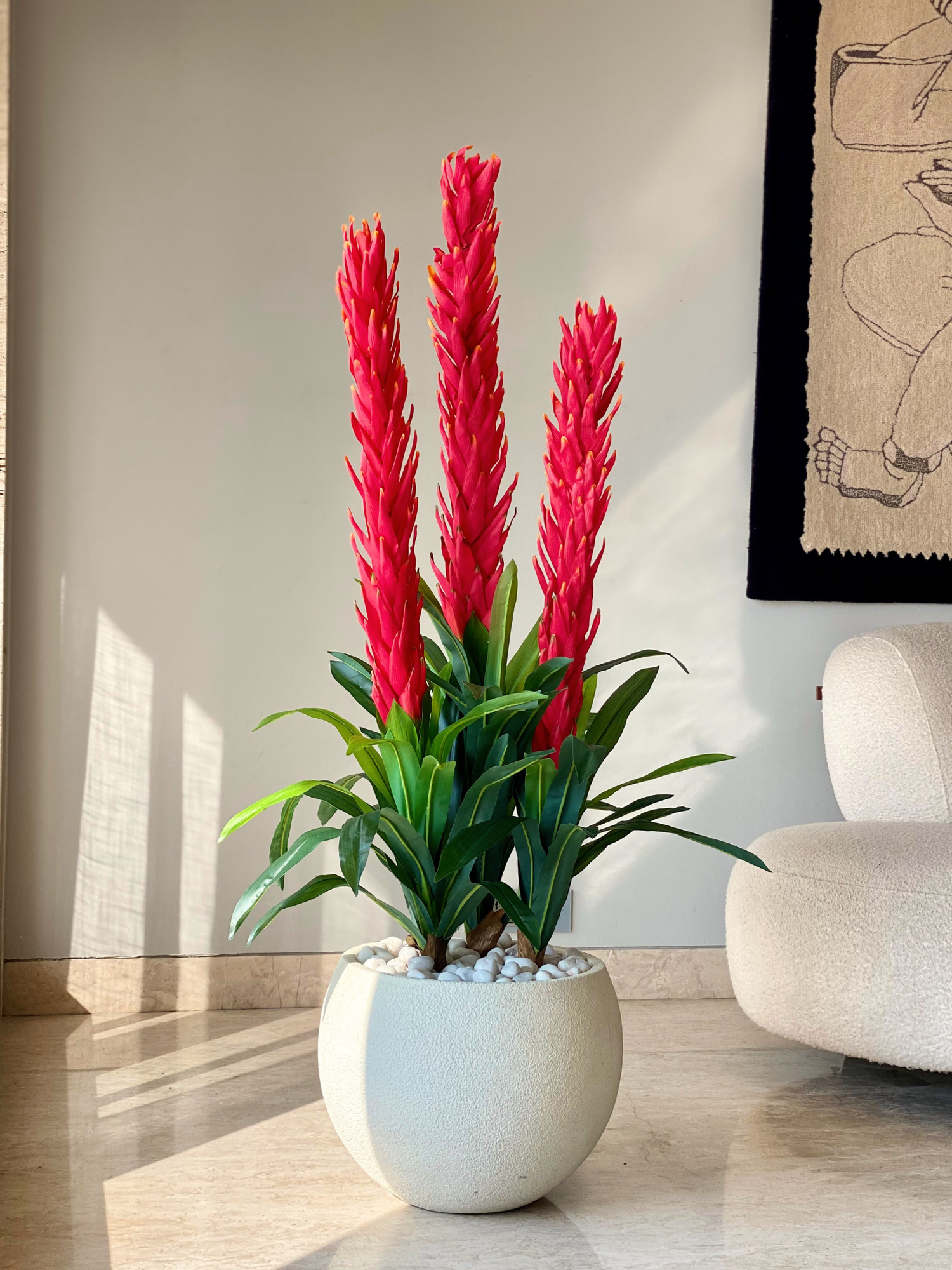 Artificial Red Trio Dragon Flower Plant - 4 Feet