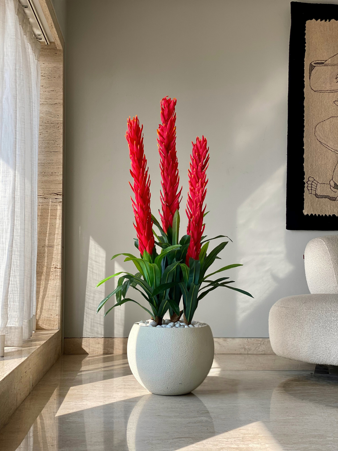 Artificial Red Trio Dragon Flower Plant - 4 Feet