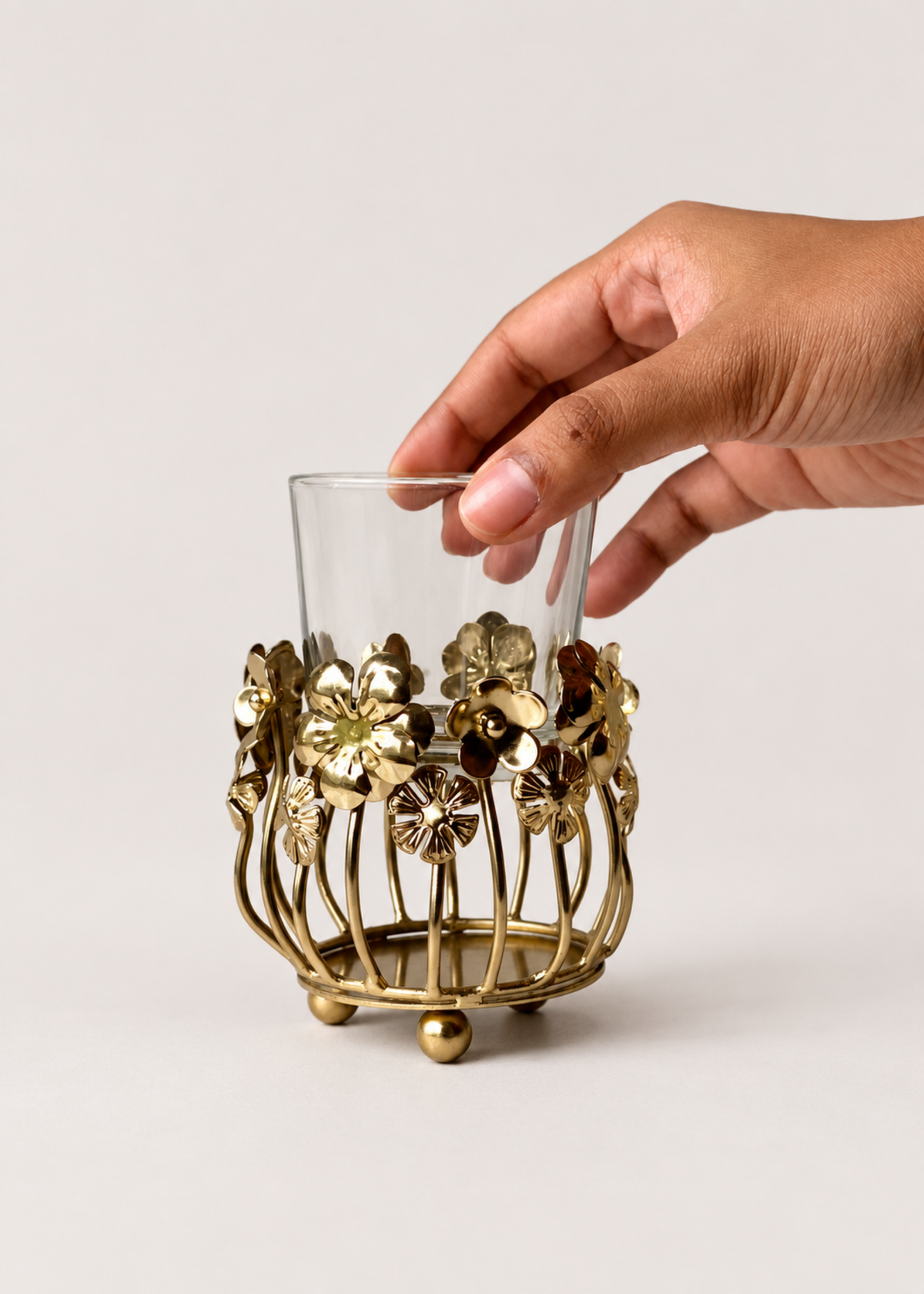 Floral Brass Tealight Holder (Single Piece)