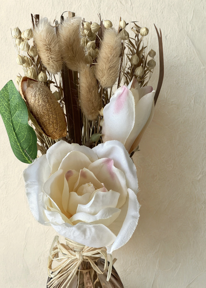 Artificial Dried Floral Bunch with Vase - Beige &amp; Ivory