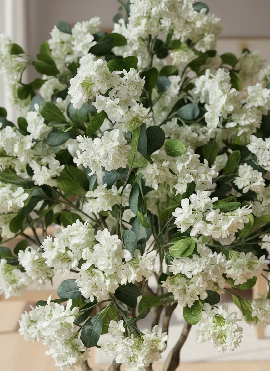 Artificial White Blossom Plant - 6 Feet