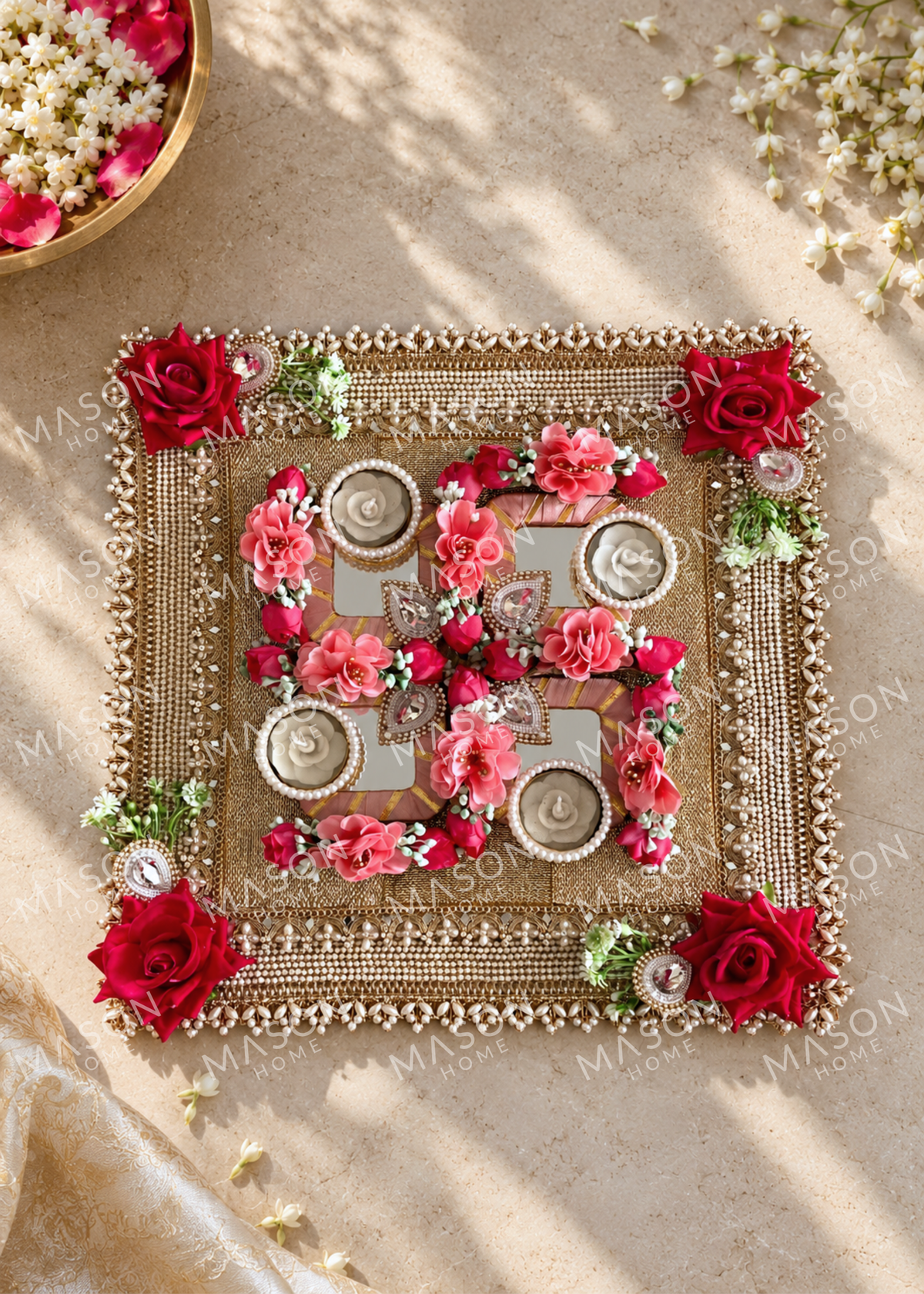 Festive Rose Blossom Grace I Artificial Rangoli