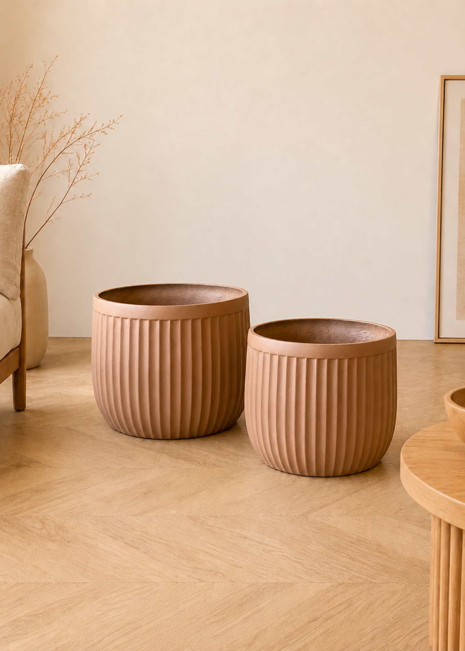 Valen Ribbed Planters - Terracotta Beige