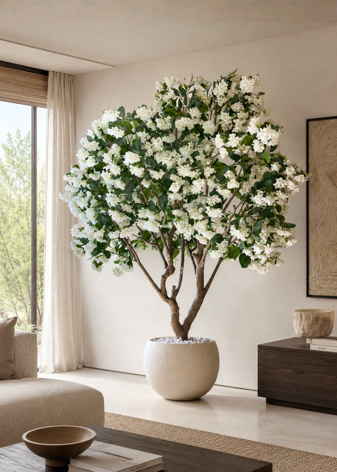 Artificial White Blossom Plant - 8 Feet