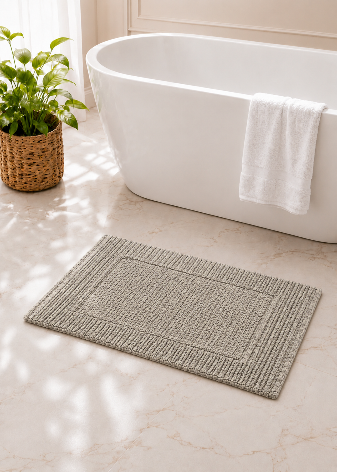 Mysa Anti Slip - Woven - Cotton Bath Mat - Beige - 60 x 40cm