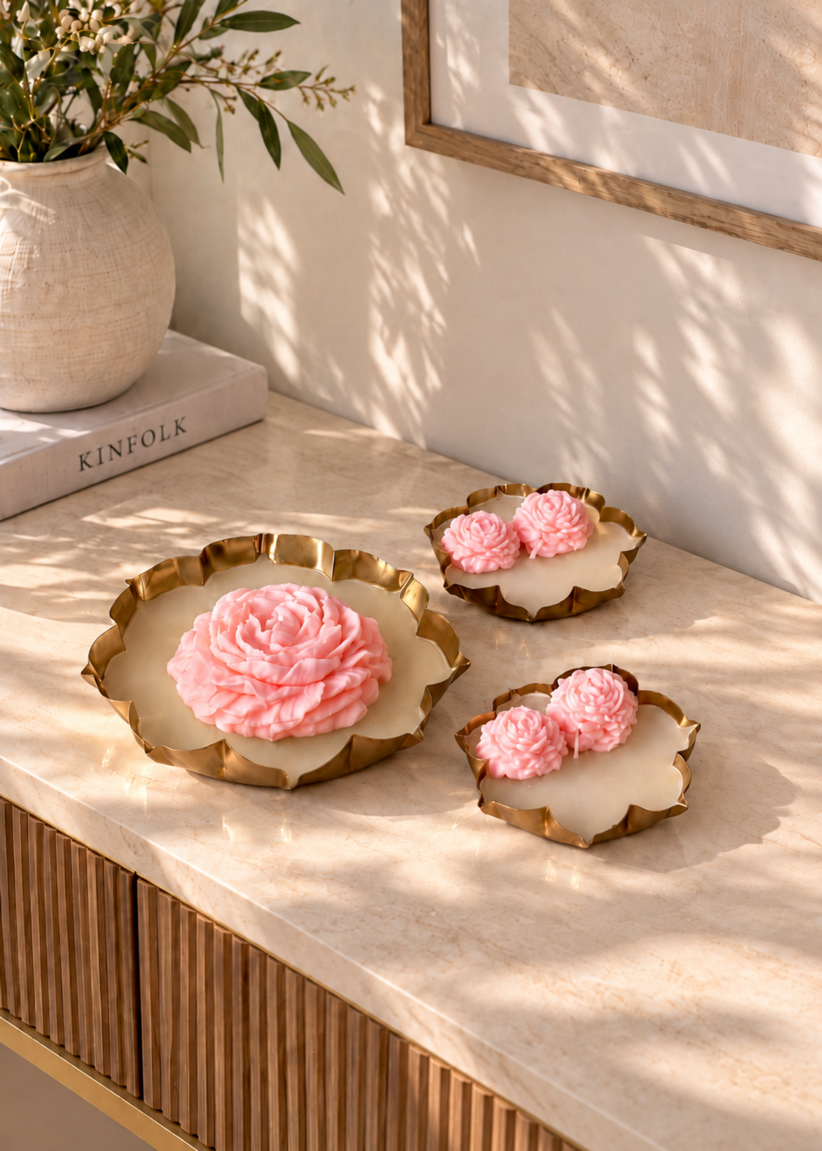 Blush Bloom Gold Urli Candle Gift Set of 3