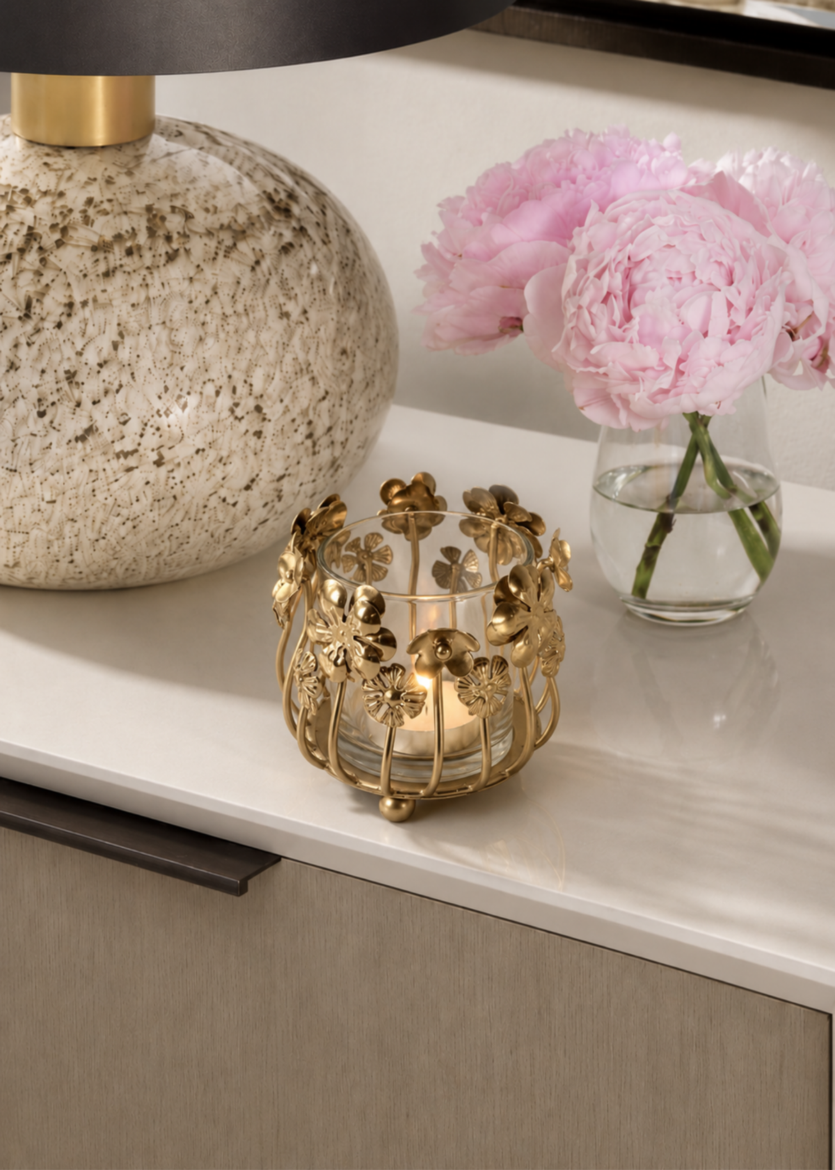 Floral Brass Tealight Holder (Single Piece)