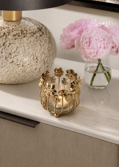 Floral Brass Tealight Holder (Single Piece)