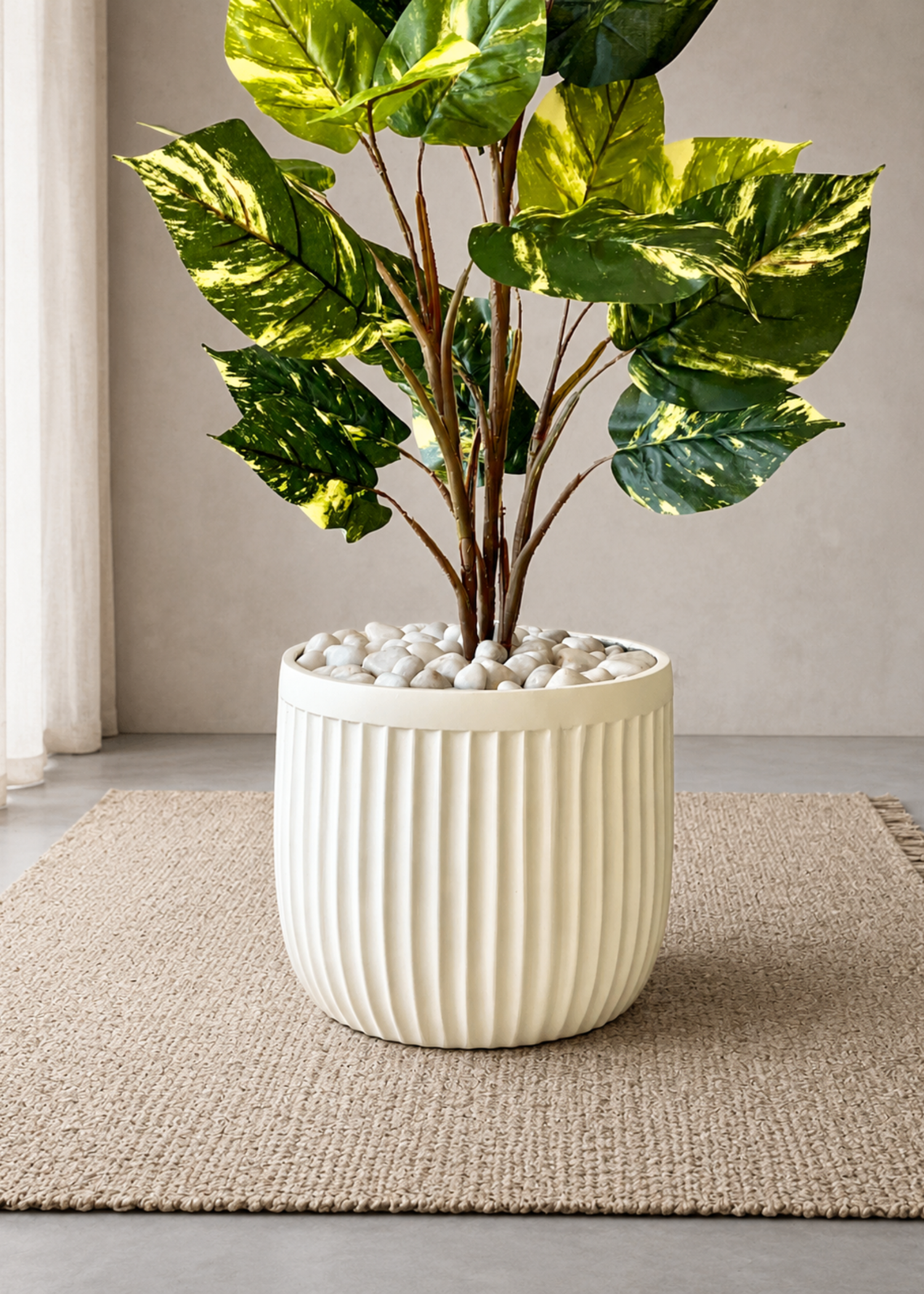 Valen Ribbed Planters - Ivory