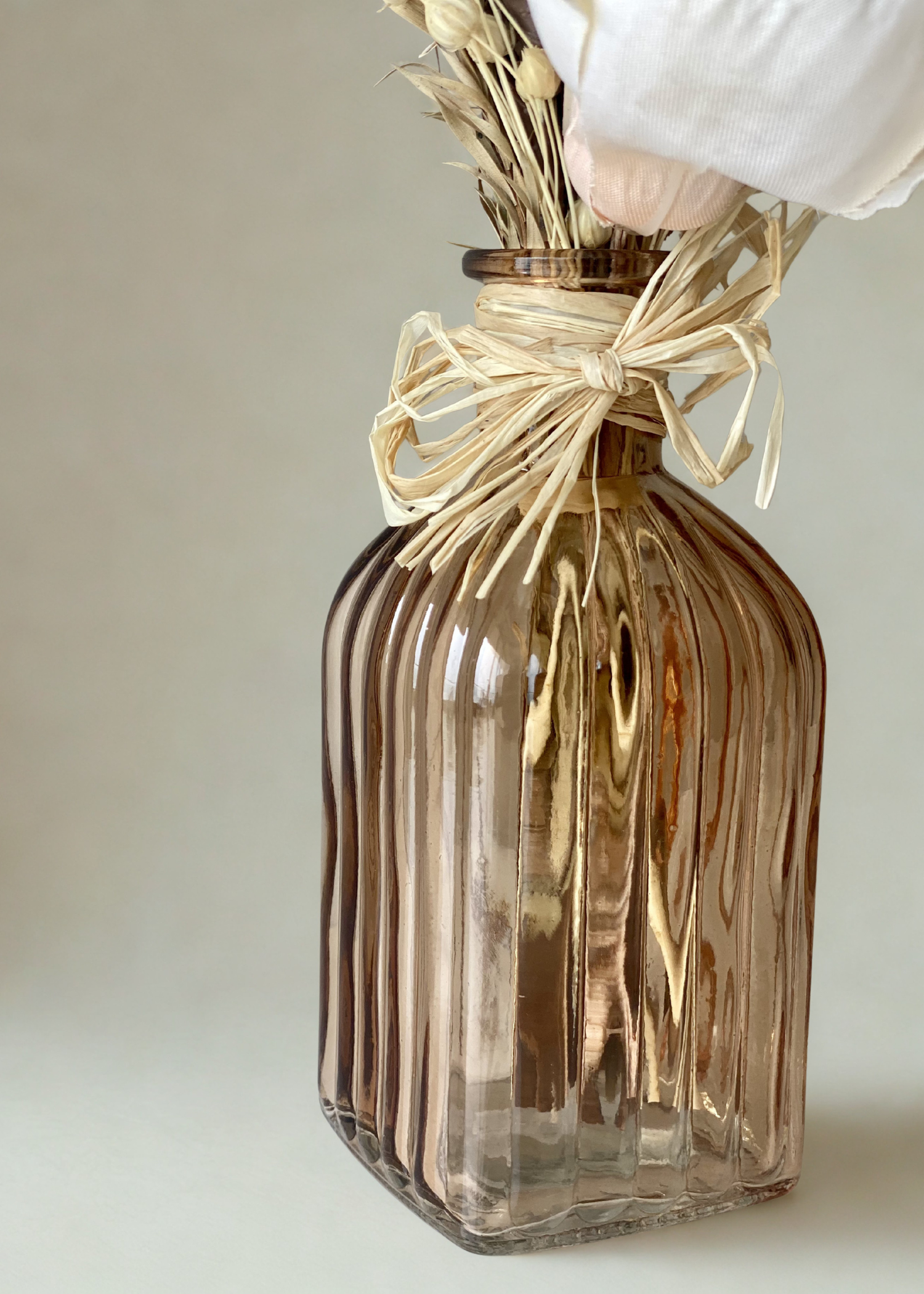 Artificial Dried Floral Bunch with Vase - Beige &amp; Ivory