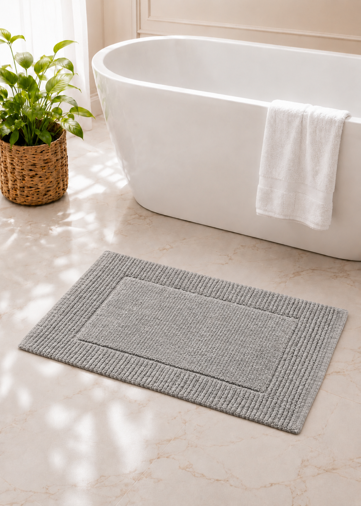 Mysa Anti Slip - Woven - Cotton - Bath Mat - Grey - 60 x 40 cm