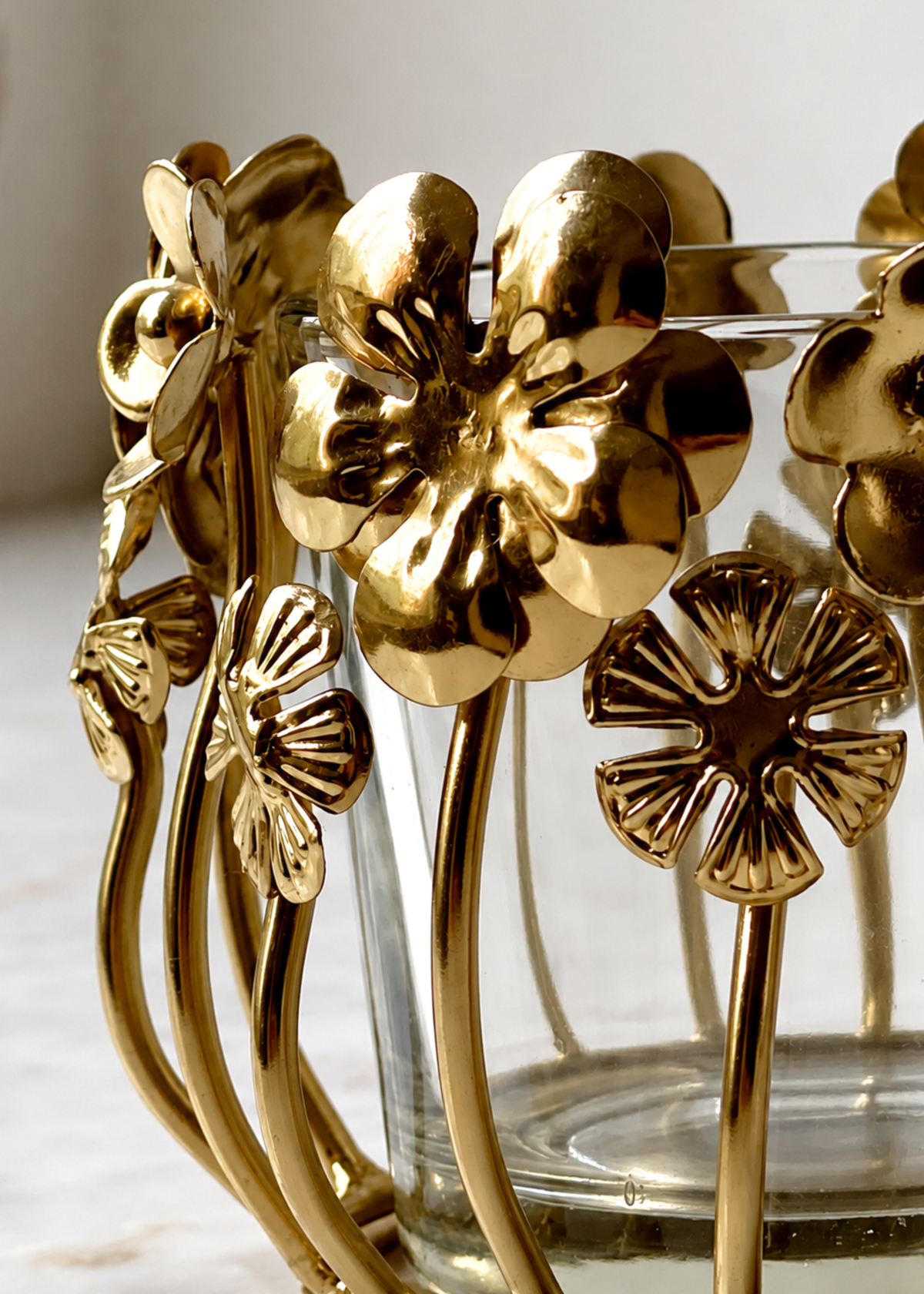Floral Brass Tealight Holder (Single Piece)