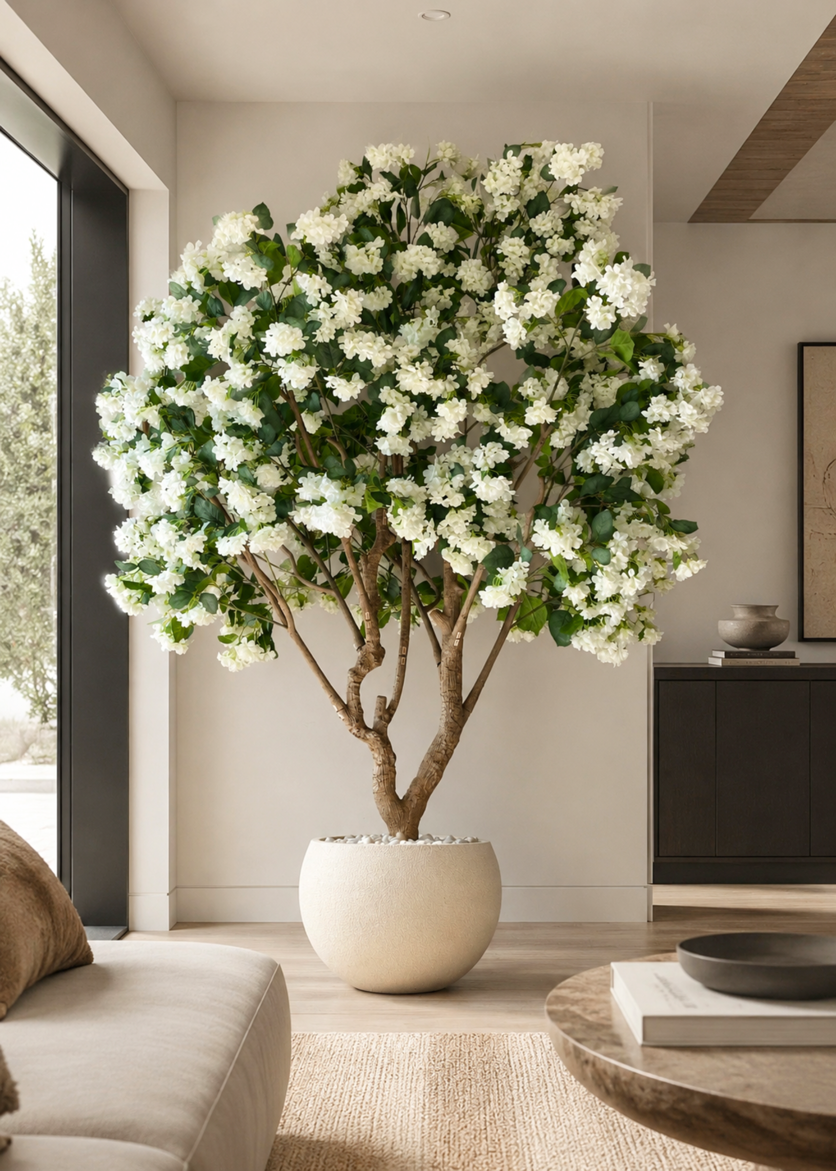 Artificial White Blossom Plant - 8 Feet