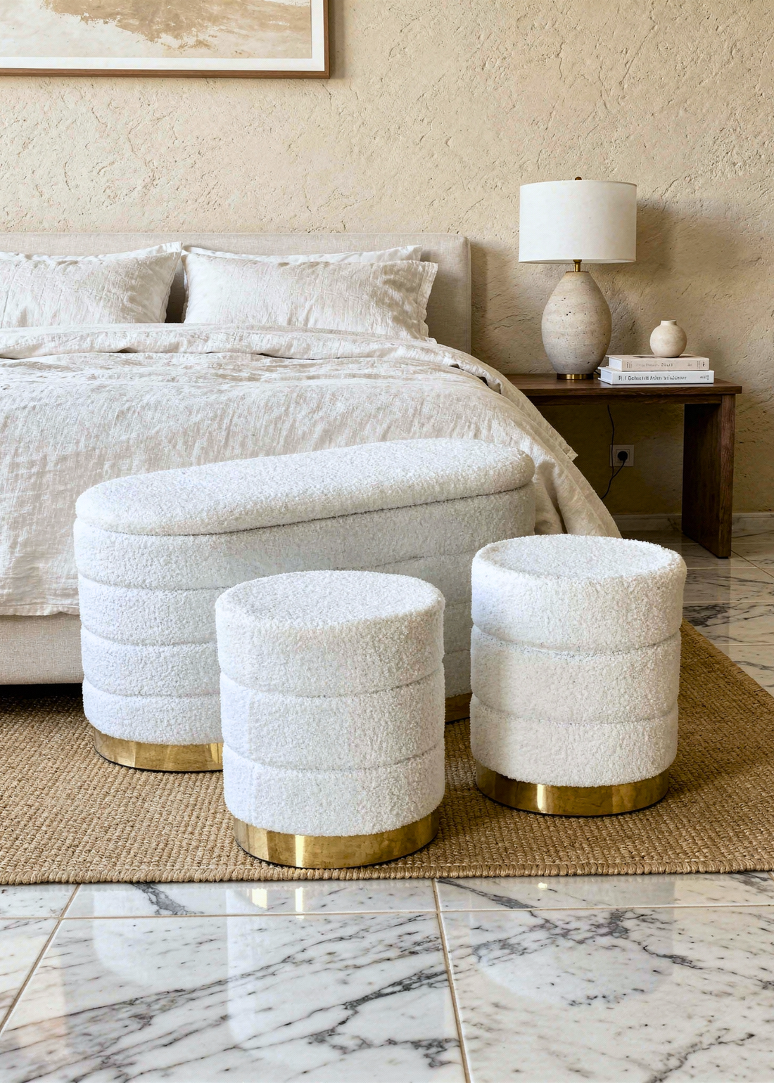 Cloud Boucle Storage Pouffe Set - Chalk White