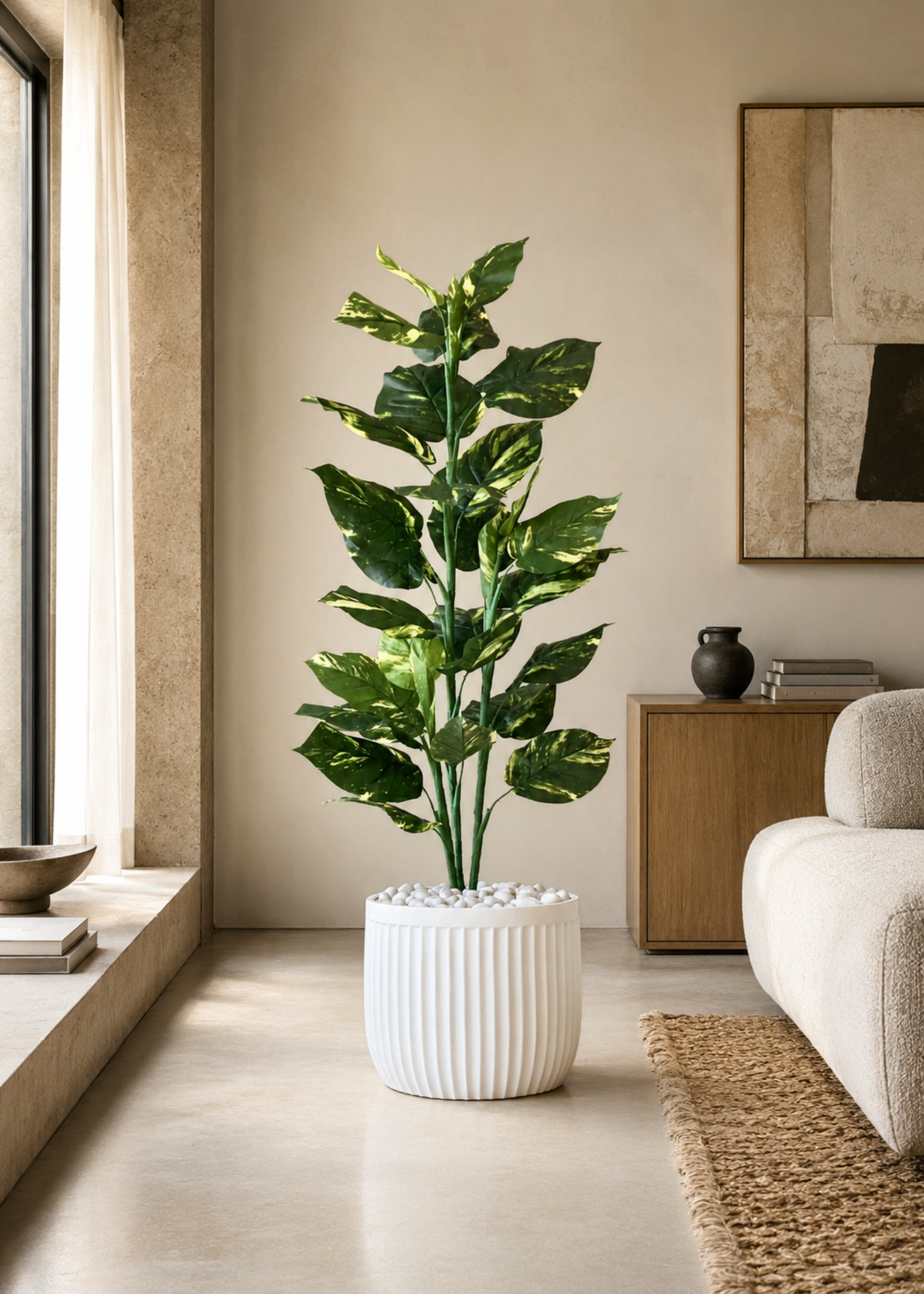 Valen Ribbed Planters - Ivory