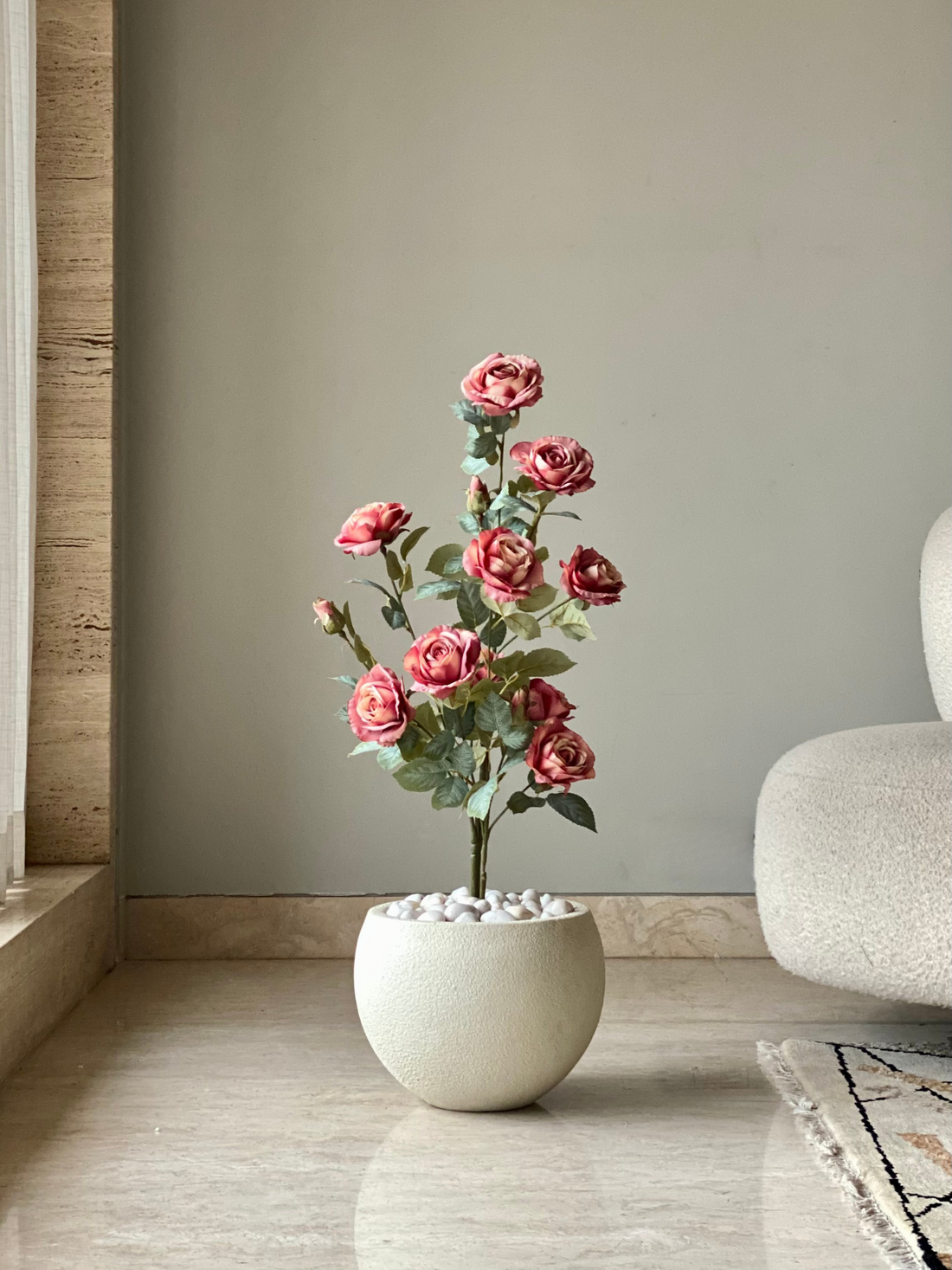 Artificial Autumn Rose Plant - 3 Feet