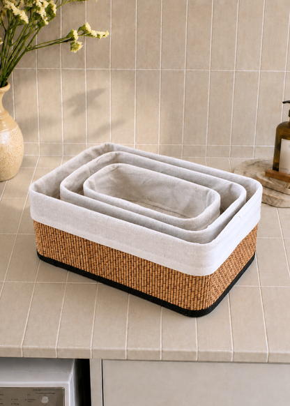 Miro Basket - White &amp; Brown (Set of 3)