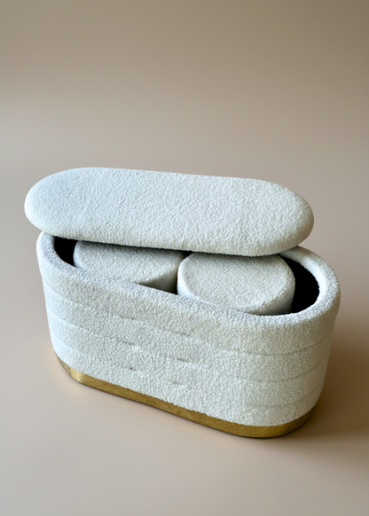 Cloud Boucle Storage Pouffe Set - Chalk White