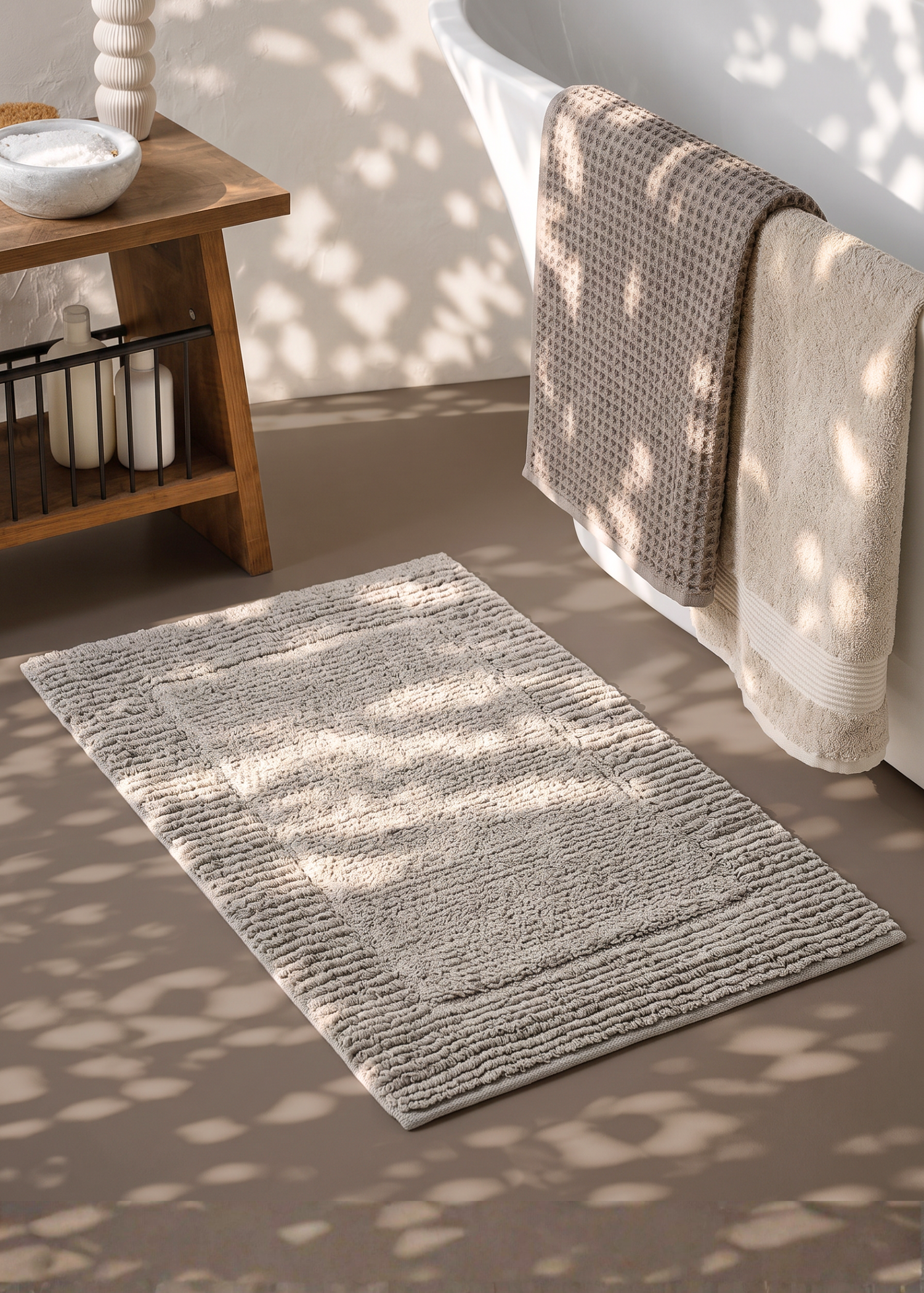 Mysa Anti Slip - Woven - Cotton Bath Mat - Beige - 60 x 40cm