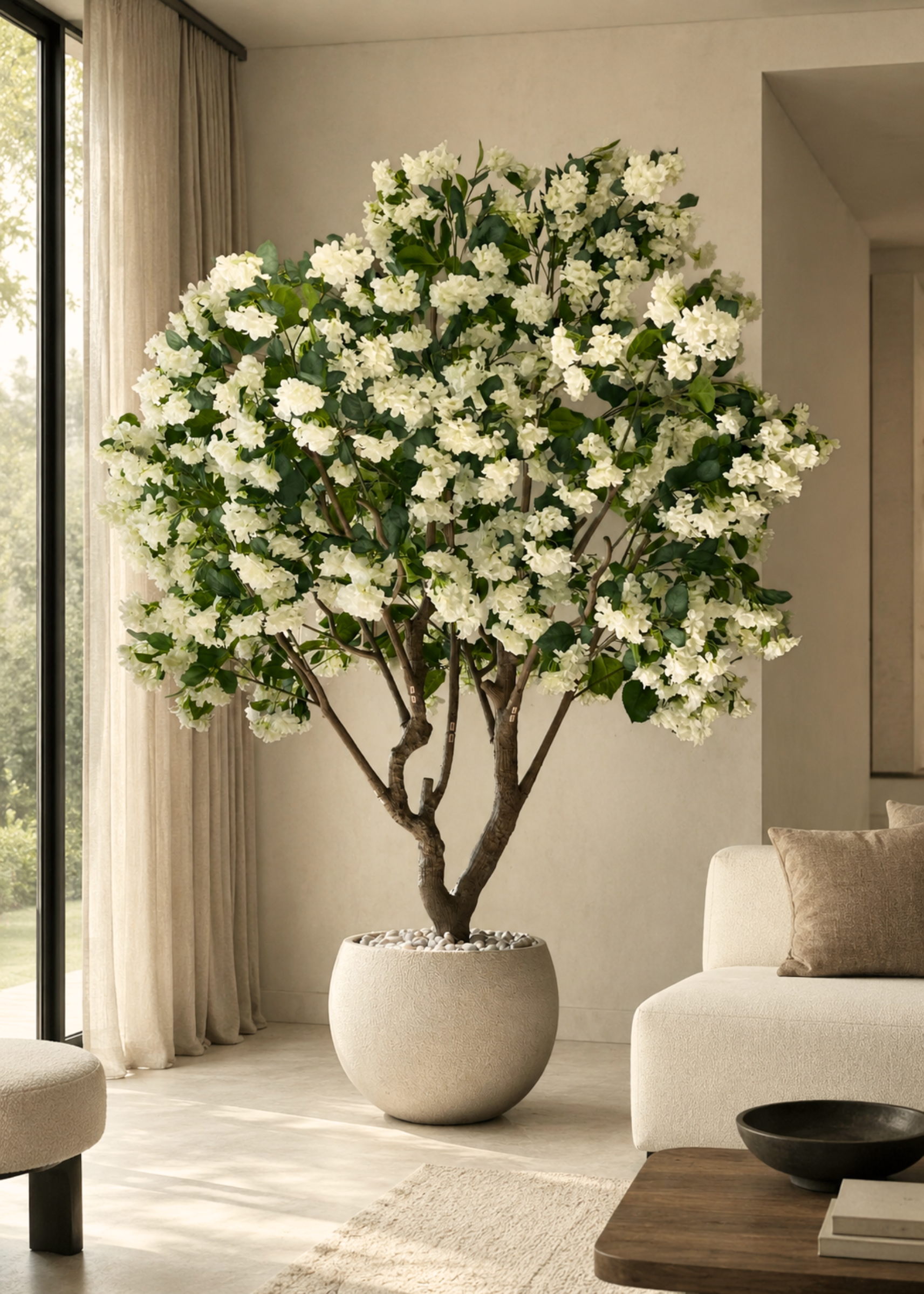 Artificial White Blossom Plant - 8 Feet