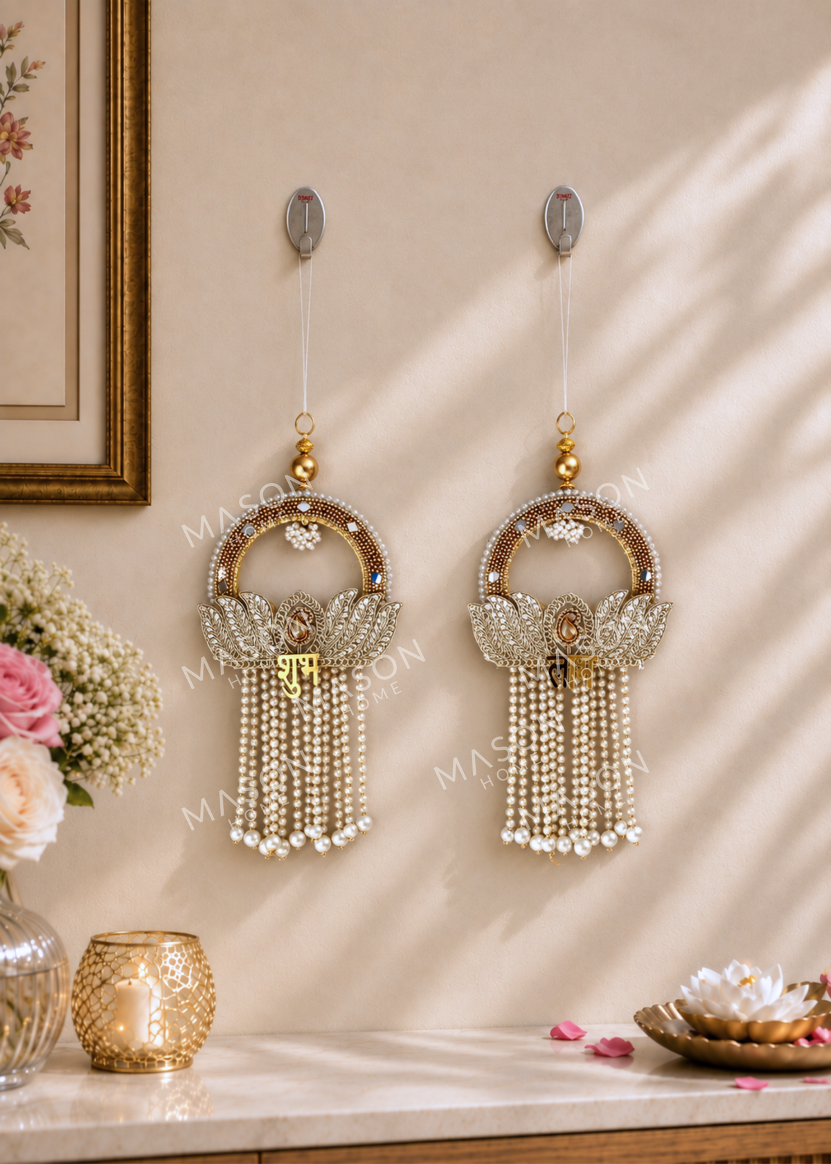 Festive Pearl Lotus Shubh Labh - Set of 2