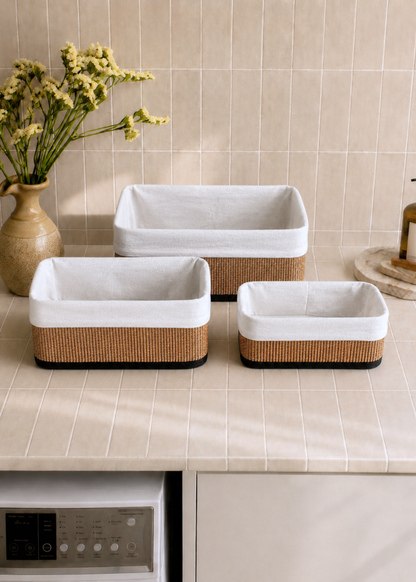 Miro Basket - White &amp; Brown (Set of 3)