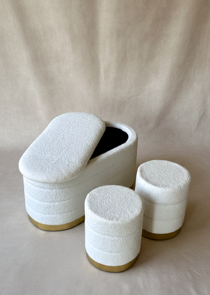 Cloud Boucle Storage Pouffe Set - Chalk White