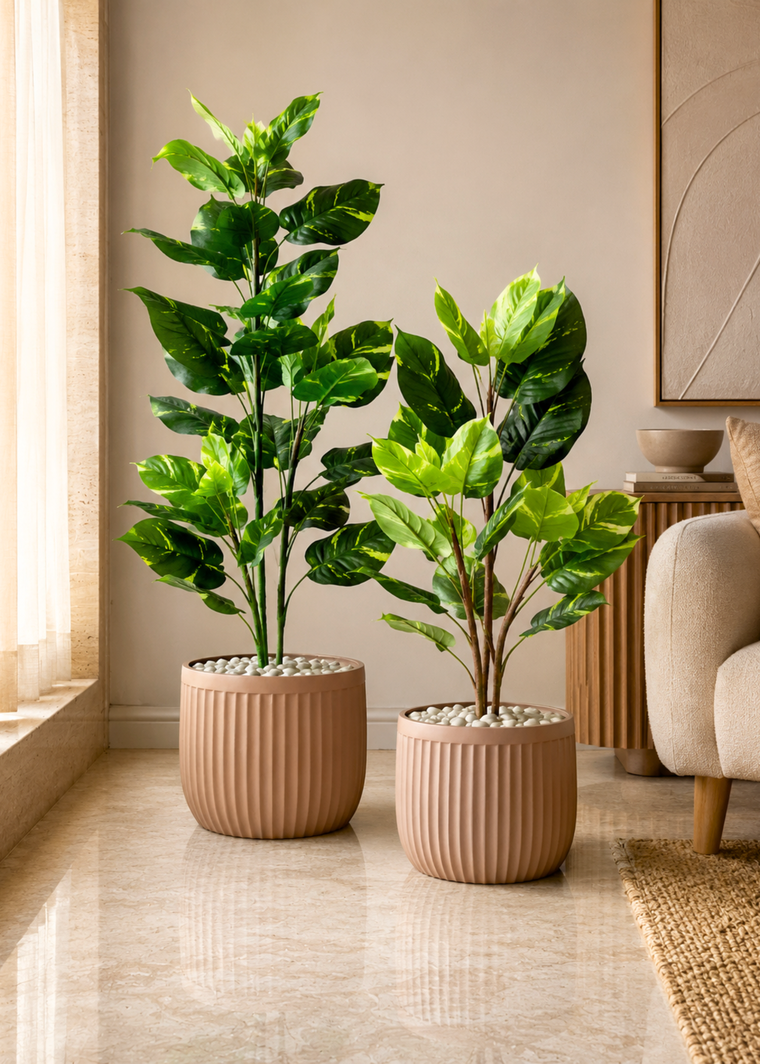 Valen Ribbed Planters - Terracotta Beige