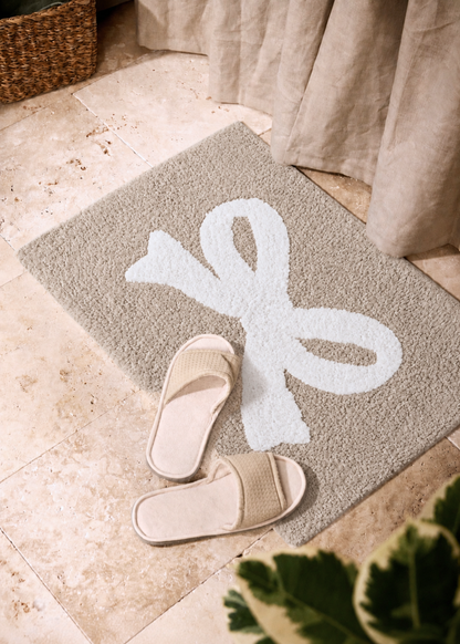 Bella Bow Anti Slip - Tufted - Cotton Bath Mat - Beige - 60 x 40 cm