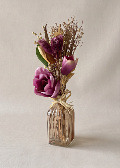 Artificial Dried Floral Bunch with Vase - Beige &amp; Pink