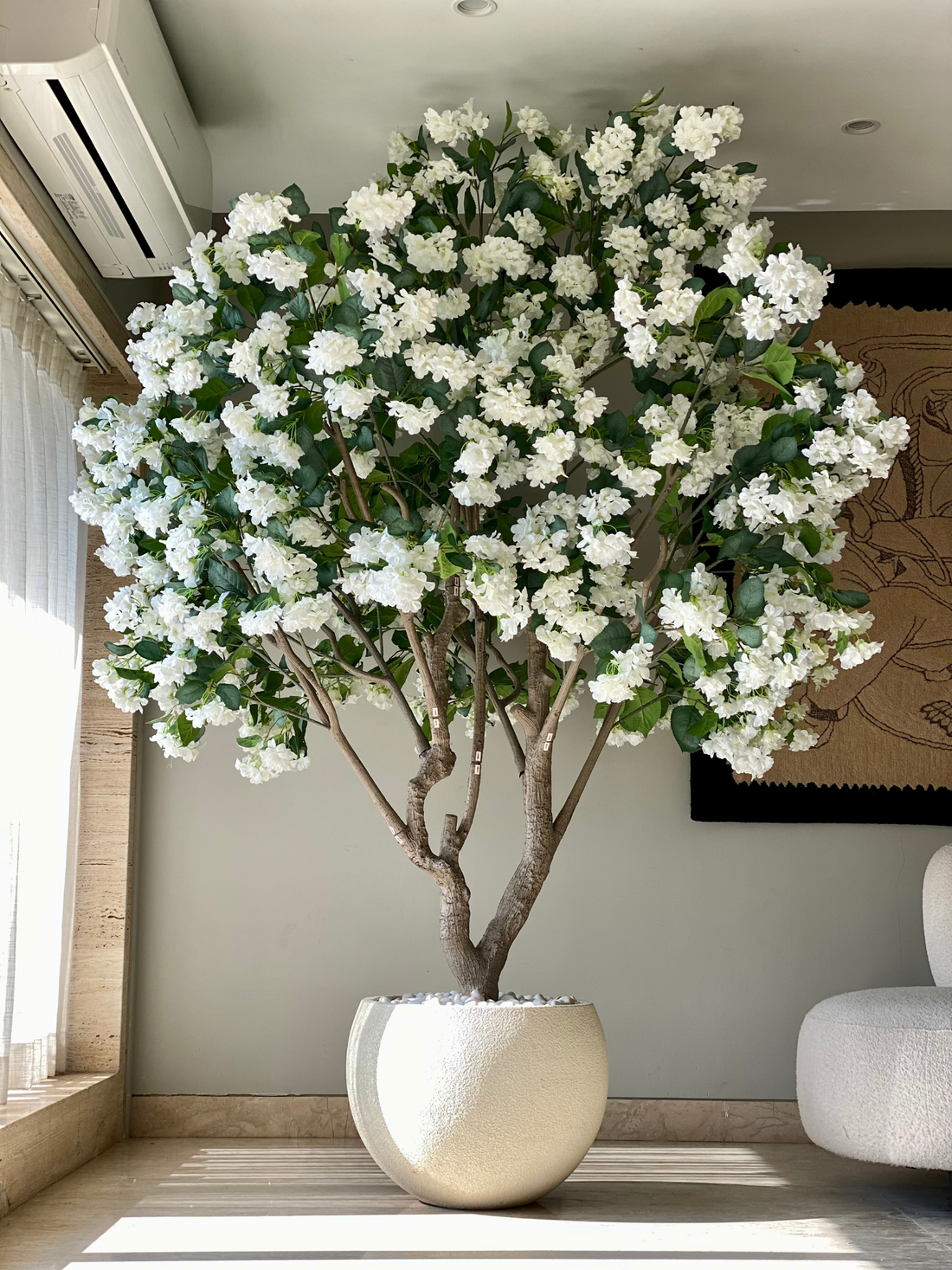 Artificial White Blossom Plant - 8 Feet