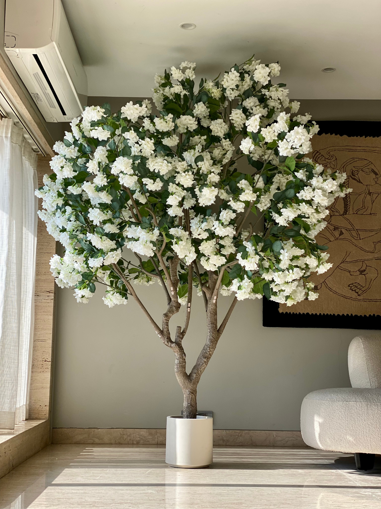 Artificial White Blossom Plant - 8 Feet