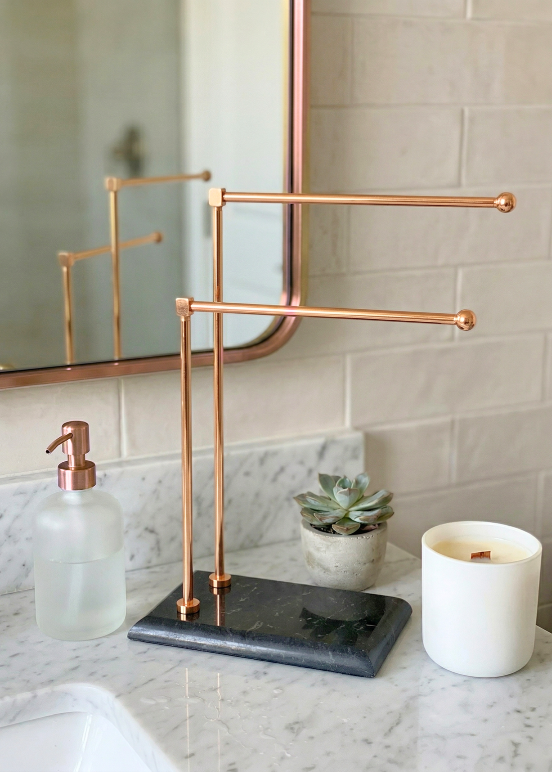 Melrose Hand Towel Stand - Black &amp; Rose Gold