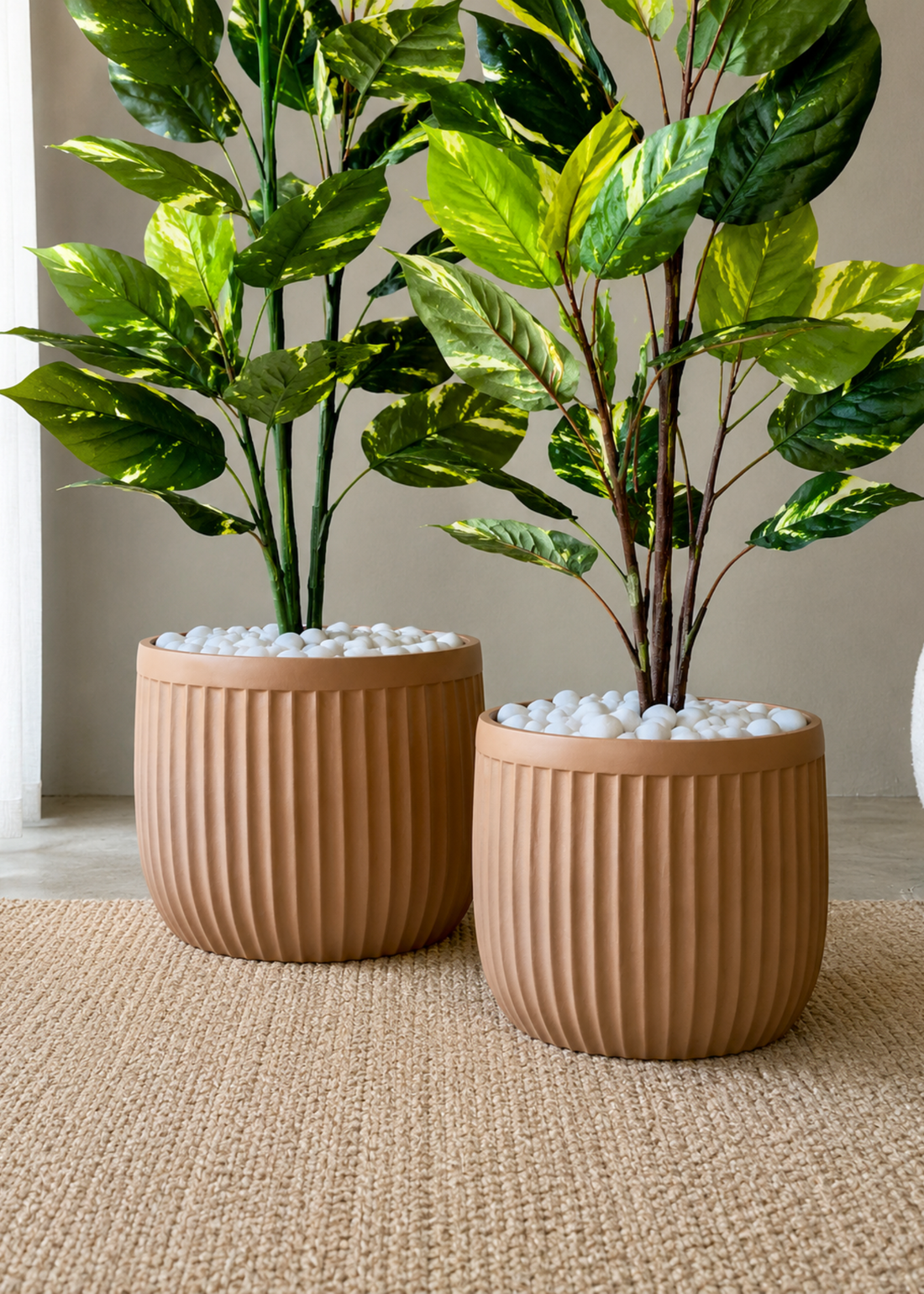 Valen Ribbed Planters - Terracotta Beige