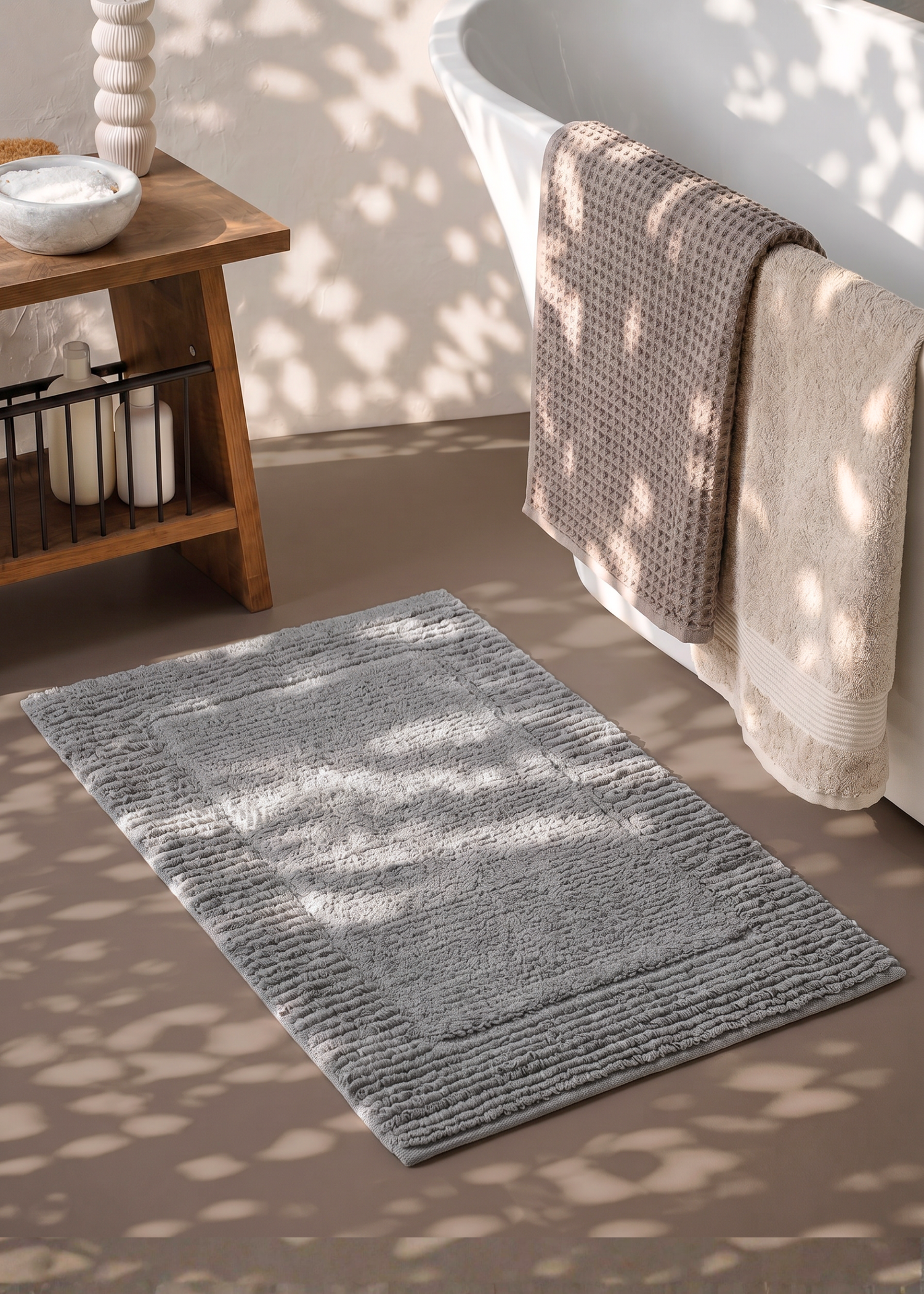Mysa Anti Slip - Woven - Cotton - Bath Mat - Grey - 60 x 40 cm